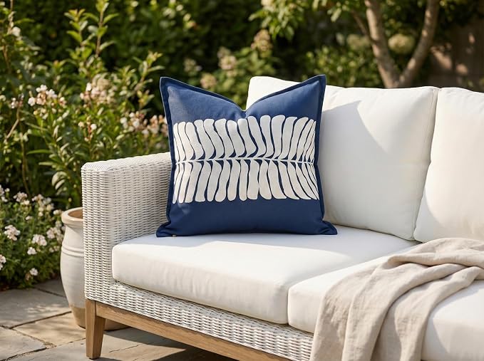 Fab Habitat Indoor/Outdoor Throw Pillow Made from Recycled Polyester Yarn - Double Sided, Stain Resistant, Machine Washable - Tropical - Patio, Deck, Porch, Living Room - Hilo - Blue - (20" x 20")
