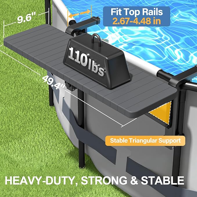 Poolside Bar Table for Above Ground Pool, 49.4x9.6 Outdoor Hanging Swim-Up Table, Holds 110 lbs, Weather-Resistant Easy-Clean, Fits Round/Oval Pools Swimming Pool Accessories, Dark Gray