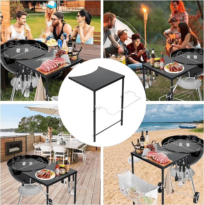Grill Side Table for Weber Kettle 22/26, for Weber Smokey Mountain 22 Grill, Grill Work Table for Weber Master Touch, Premium, Kettle Grill Accessories, Adjustable Height Charcoal Kettle Grill Table