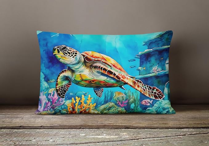Caroline's Treasures DAC2805PW1216 Loggerhead Sea Turtle Throw Pillow Machine Washable, Indoor Outdoor Decorative Pillow for Couch, Bed or Patio, 12HX16W