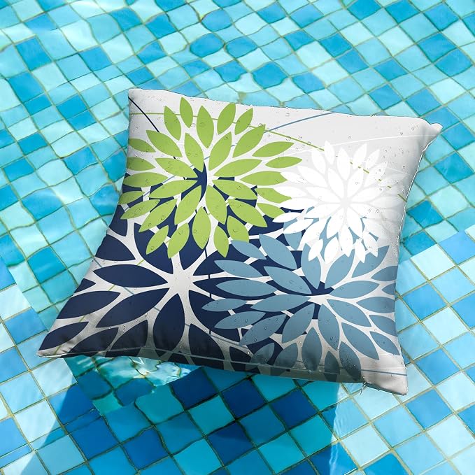 DFXSZ Pack of 2 Outdoor Waterproof Throw Pillow Covers 20x20 Green Blue | Polyester Colorful Spring Summer Floral Decorative Cushion Cases(NO INSERT),For Couch Patio Funiture Garden Home Decor