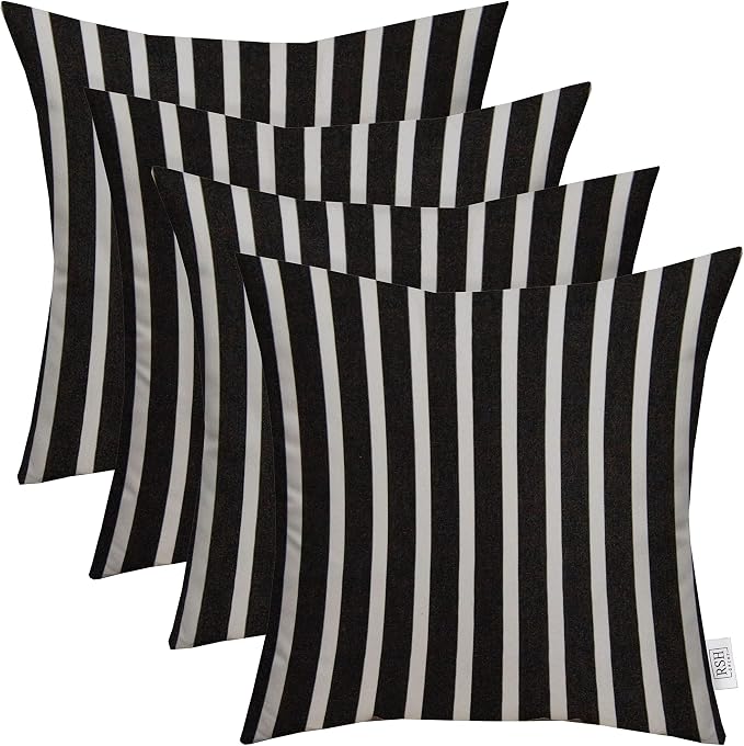 RSH DECOR: Sunbrella Square Throw Pillows Set of 4 | 20" x 20" | Water and Fade-Resistant Performance Fabric | Outdoor Pillow Covers with Down-Alternative Inserts | Shore Classic