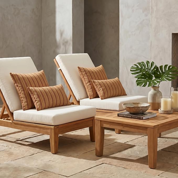 RSH DECOR: Sunbrella Lumbar & Square Pillows Set of 4 | 20" x 12" & 20" x 20" | Water and Fade-Resistant Performance Fabric | Outdoor Throw Pillows for Patio Furniture | Made in USA (Limelite Teak)