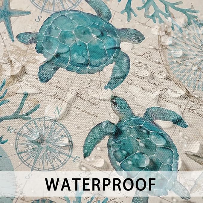 Outdoor Throw Pillow Covers, Turtle Coastal, Set of 2, 18 x 18 Inch | Nautical 18 x 18 Inch Beach Pillowcase Square Cushion Case Farmhouse Garden Decorative Pillows for Couch Patio