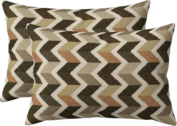 RSH DECOR: Sunbrella Lumbar Throw Pillows Set of 2 | 20" x 12" | Water and Fade-Resistant Performance Fabric | Outdoor Pillow Covers with Down-Alternative Inserts | Made in USA (Prism Fossil)