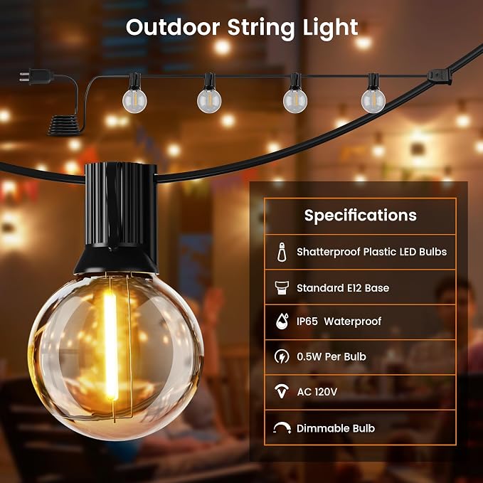 OHLUX Outdoor String Lights 220 Feet Patio Lights with 104 Edison LED G40 Globe Bulbs(4 Spares), 2200K Waterproof Connectable Edison Hanging Lighting for Backyard Balcony Outside Gazebo Party