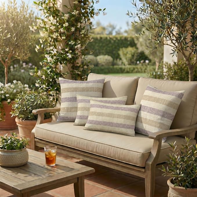 RSH DECOR: Sunbrella Lumbar & Square Pillows Set of 4 | 20" x 12" & 20" x 20" | Water and Fade-Resistant Performance Fabric | Outdoor Throw Pillows for Patio Furniture | Made in USA (Paris Lavendar)