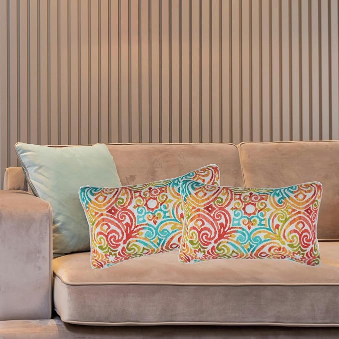 Outdoor Lumbar Pillow Covers 12X20 Inch, No Insert-Corinthian Dapple | Patio Lumbar Cases Pack of 2, Water-Repellent, Throw Pillowcase for Couch Garden Furniture