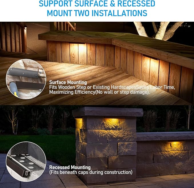 LEONLITE 4-Pack 12 Inch LED Hardscape Lighting, 3W/5W/7W, 2700K Soft White | Update Dimmable Retaining Wall Lights, Low Voltage Landscape Lighting, 12-24V AC/DC Paver Light, Outdoor Step Lights, ETL
