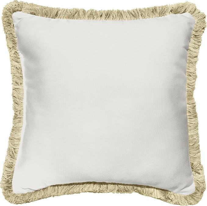 Sorra Home x Sunbrella Fringe Pillow, 18 x 18 x 6 inches, Canvas Natural and Taupe