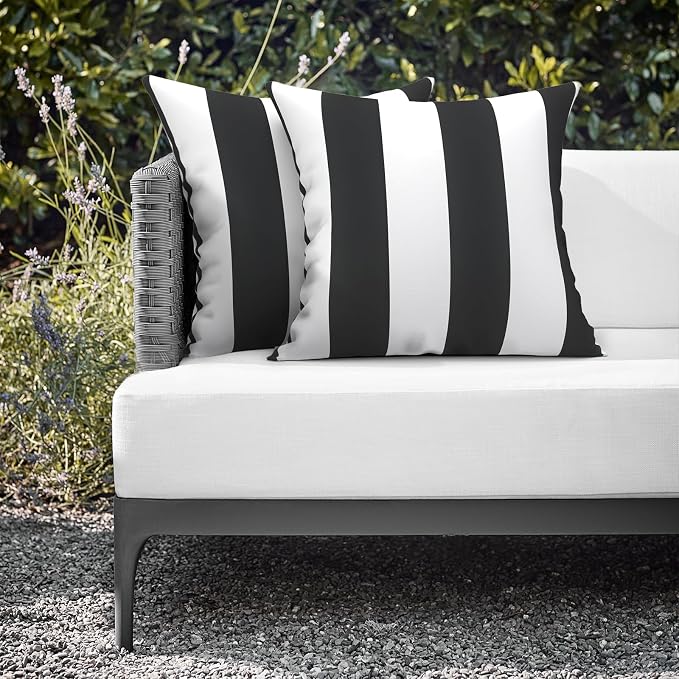 Outdoor Throw Pillows 16x16 Inch, Water Repellent Patio Pillows with Inners Set of 2 for Patio Furniture Home Garden, Cabana Black