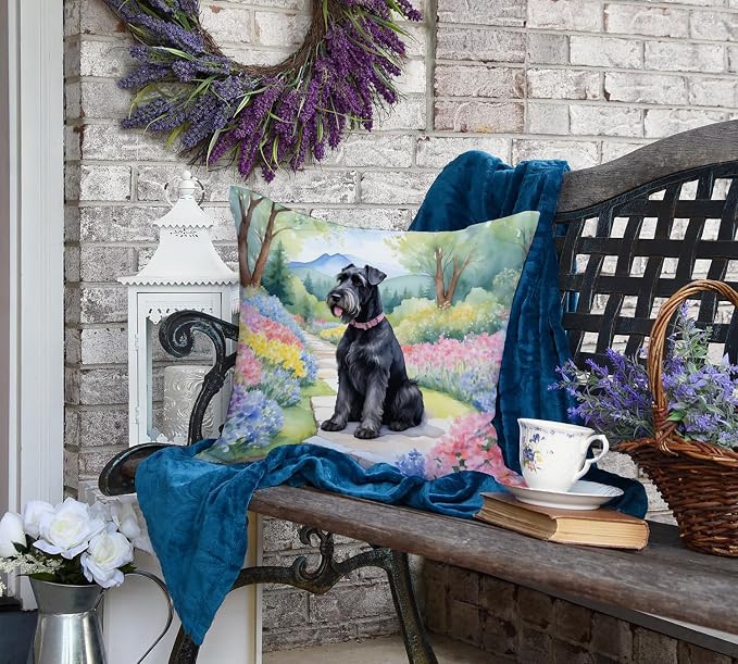 Caroline's Treasures Giant Schnauzer Spring Path Throw Pillow Machine Washable, Indoor Outdoor Decorative Pillow for Couch, Bed or Patio, 18Hx18W