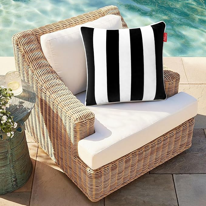 Pack of 2 Outdoor Throw Pillows,16x16 Inch All-Weather Water-Resistant Patio Pillows with Inserts,Decorative Pillows for Patio Furniture,Couch,Sofa,Poolside,Black White