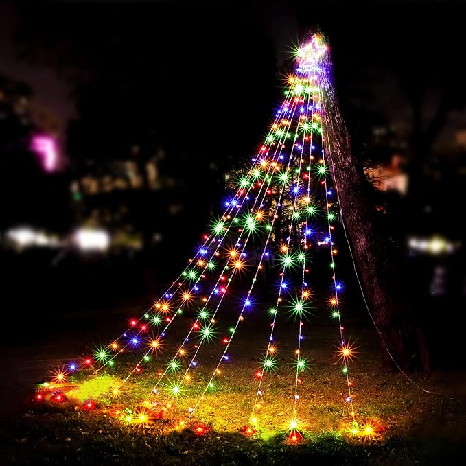 Christmas Decorations, Outdoor Christmas Lights, 320 LED Outdoor Christmas Tree String Lights with 12" Star Toppers [8 Modes& Waterproof] for Xmas New Year Holiday Decor (Multicolored)