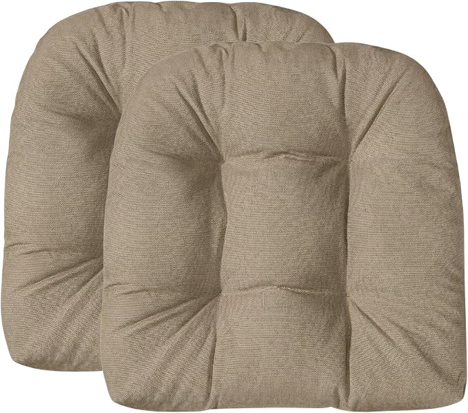 RSH DECOR: Sunbrella Tufted Wicker U-Shape Cushions Set of 2 | 19” x 19” | Outdoor Seat Cushions for Patio Furniture| Crafted with Sunbrella Performance Fabric | Made in USA (Vesper Alpaca Stone)