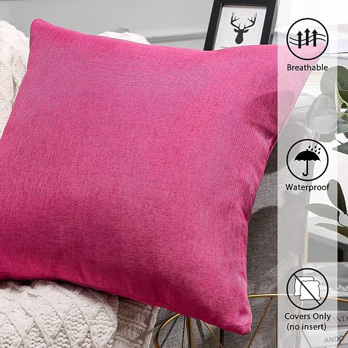OTOSTAR Outdoor Waterproof Throw Pillow Covers 20x20 Inch Garden Decorative Pillow Covers Outdoor Pillowcase Square Cushion Case Patio Pillows for Couch Tent Sofa Bench Home Decor Pack of 2 (Hot Pink)