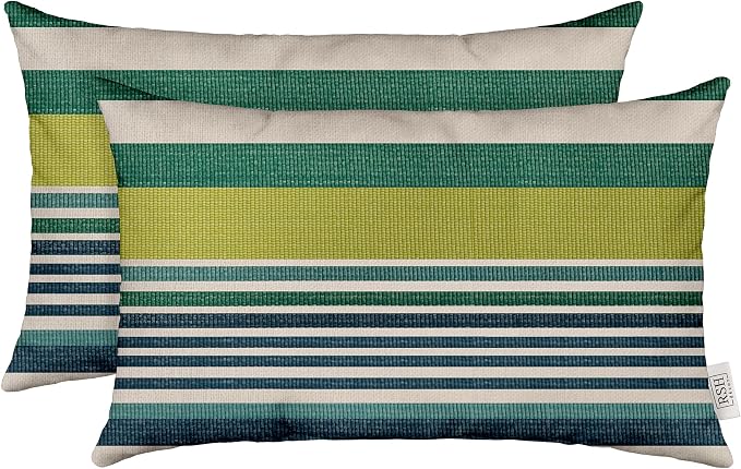 RSH DECOR: Sunbrella Lumbar Throw Pillows Set of 2 | 20" x 12" | Water and Fade-Resistant Performance Fabric | Outdoor Pillow Covers with Down-Alternative Inserts | Made in USA (Glimpse Bermuda)