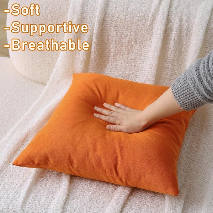 Outdoor Throw Pillows with Inserts, Waterproof Pillows for Outdoor Seating, Square Decorative Garden Cushion for Patio Furniture, Bed, Couch, Sofa(Orange, 18" x 18" (Pack of 2))