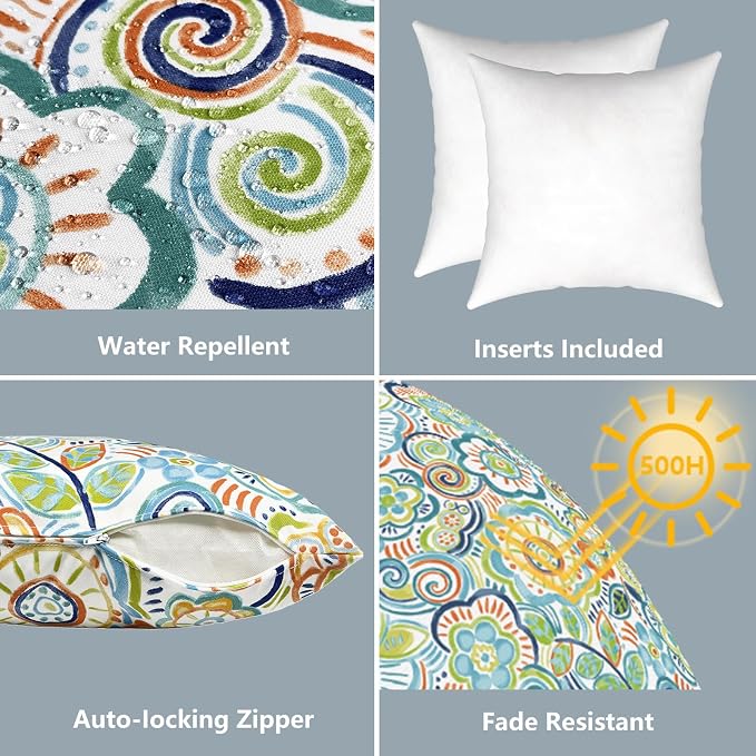 LVTXIII Outdoor/Indoor Throw Pillows, Decorative Throw Pillows with Inserts, 18"x18" Square Pillows for Bed, Couch, Sofa and Patio Furniture, Set of 2, Flower Blue