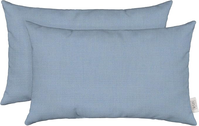 RSH DECOR: Sunbrella Lumbar Throw Pillows Set of 2 | 20" x 12" | Water and Fade-Resistant Performance Fabric | Outdoor Pillow Covers with Down-Alternative Inserts | Canvas Air Blue-Made in USA