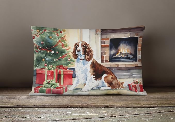 Caroline's Treasures DAC2761PW1216 Welsh Springer Spaniel Cozy Christmas Throw Pillow Machine Washable, Indoor Outdoor Decorative Pillow for Couch, Bed or Patio, 12HX16W
