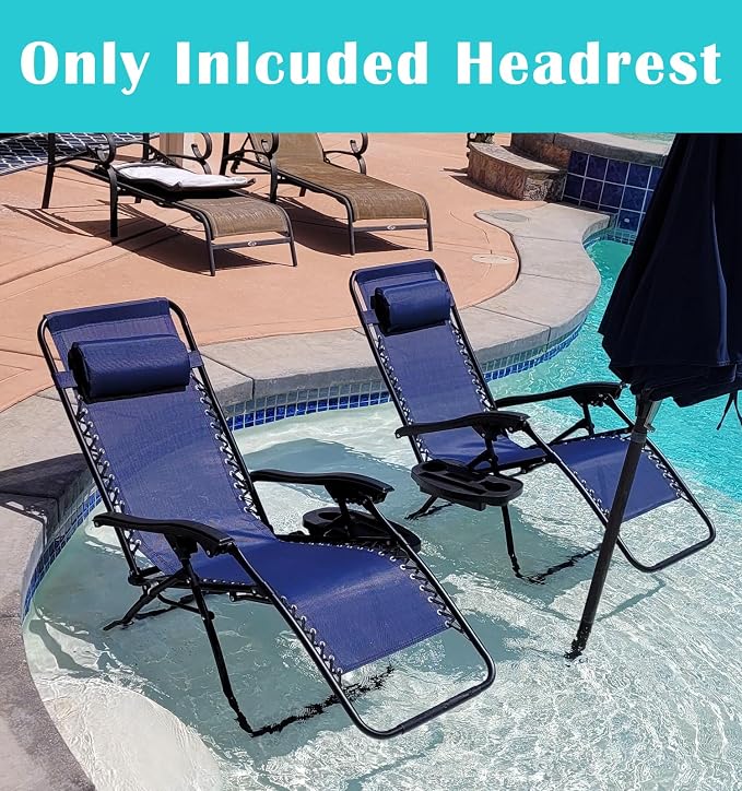 Lounge Chair Pillows with Strap Zero Gravity Chair Pillow Replacement 16.2" Long Neck Pillow for Recliner Outdoor Chaise Lounger Adirondack Patio Lawn Chairs, Blue