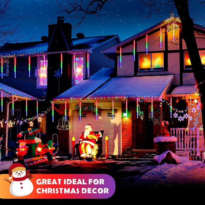 JMEXSUSS 2 Pack Solar Meteor Shower Lights, 16 Tube 288 LED | Multicolor Meteor Christmas Lights, Solar Christmas Lights Outdoor Waterproof for Tree Christmas Decorations