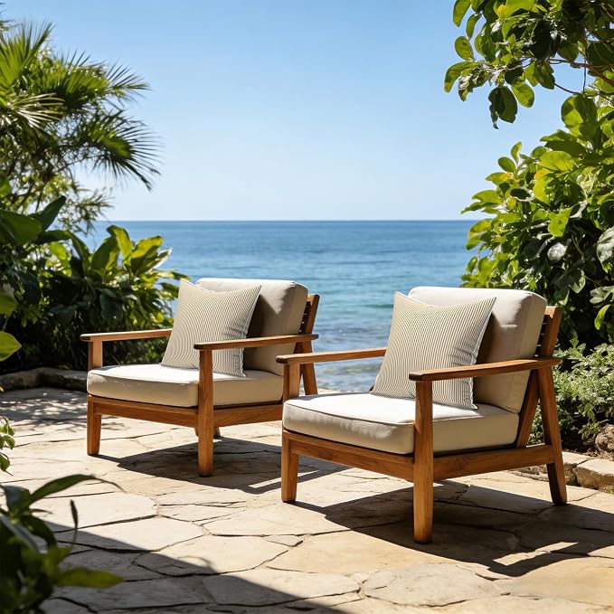 LVTXIII Outdoor Throw Pillow Covers Waterproof Tropic Accent Pillow Cases Fluffy Outdoor Cushion Covers for Garden and Patio Furniture Decoration, 16x16, 2 Pack, Strip Beige