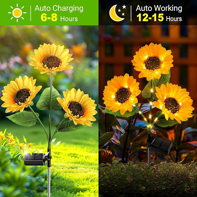 KOOPER Solar Lights Outdoor Garden Decor - Upgraded 6 Pack Solar Garden Lights with 18 Bigger Sunflower Lights, Solar Flowers Outdoor Waterproof for Flower Bed Yard Decor, Gift for Women Mom Grandma
