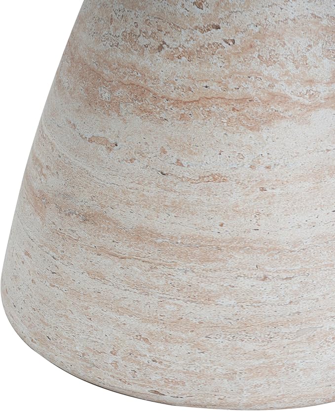 Outdoor Concrete Travertine Side Table, Magnesium Oxide Patio End Table, Faux Stone Accent Stool Coffee Table for Indoor Outdoor Use on Patio, Garden, Backyard-Beige 18"*20.25"