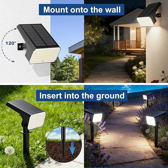 LANSOW Solar Spot Lights Outdoor Waterproof IP67, (2 Pack/90 LED/4 Modes) Solar Landscape Spotlights, 2-in-1 Solar Powered Flood Lights for Yard Garden Pathway Outside Tree, Auto ON/Off(Cool White)