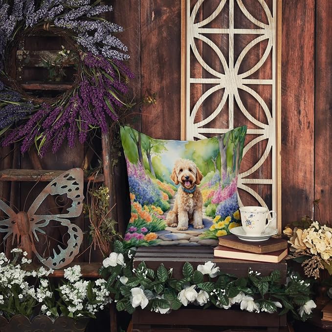 Caroline's Treasures Goldendoodle Spring Path Throw Pillow Machine Washable, Indoor Outdoor Decorative Pillow for Couch, Bed or Patio, 18Hx18W
