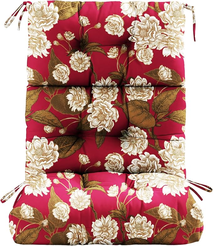 Tufted High Back Adirondack Chair Cushion 45"x21"x4",Floral | Patterned outdoor cushion with ties; premium padded design fits garden rocking chairs, multiple color options available
