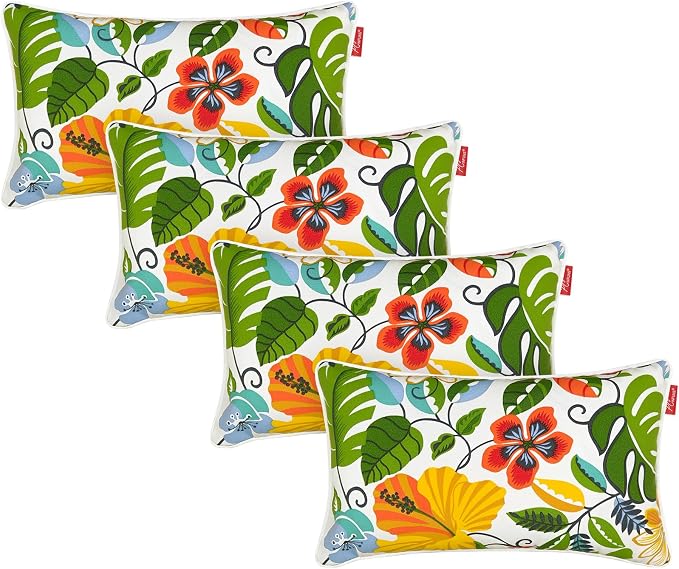 Pack of 4 Outdoor Throw Pillows,20x12 Inch All-Weather Water-Resistant Patio Pillows with Inserts,Decorative Pillows for Patio Furniture,Couch,Sofa,Poolside,Flower Bird