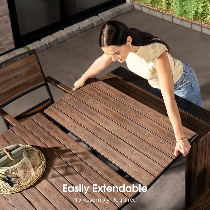 Transformer Table - Extendable Outdoor Dining Set up to 12 Seats, Expandable Patio Table, Weather-Resistant Patio Furniture, Outdoor Furniture, Dark Walnut, Brown (Table + Bench)