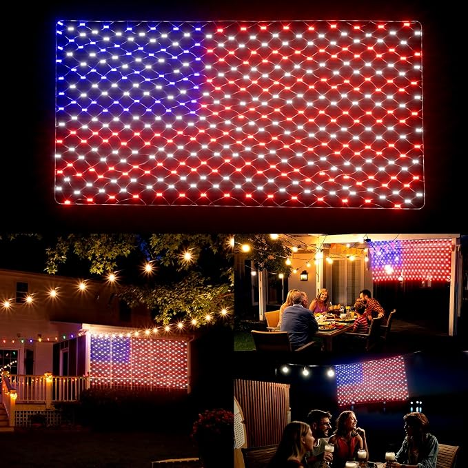 Leisure world American Flag Lights – 384 Super Bright LEDs, Waterproof USA Flag Decoration for 250th Anniversary, Independence Day (July 4th), Memorial Day, Christmas & Holiday Party