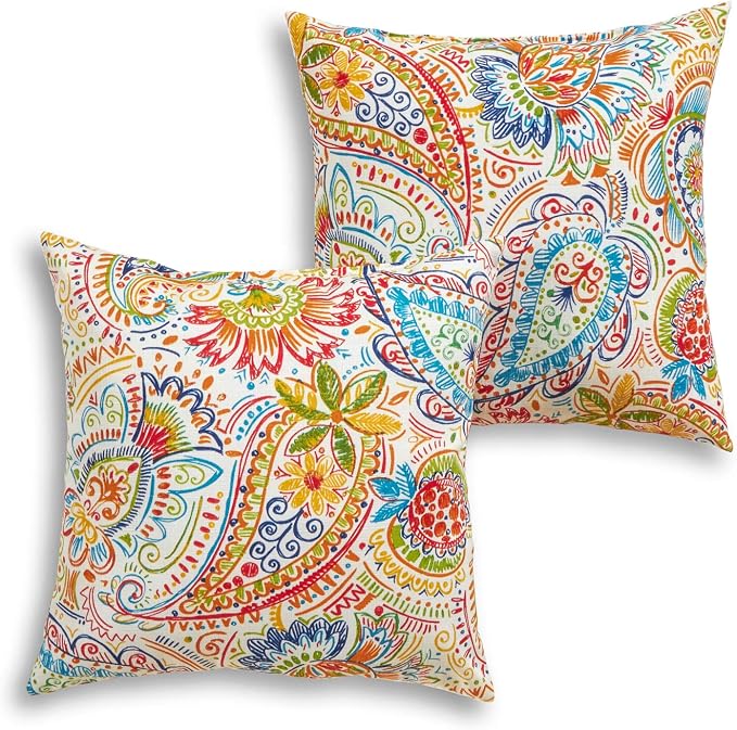 South Pine Porch Outdoor 17-inch Square Accent Pillow, Set of 2, Jamboree Paisley