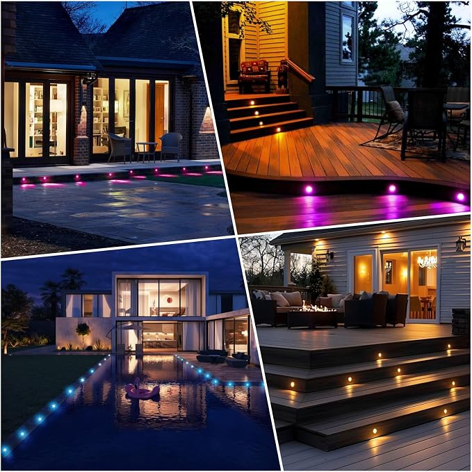 LED Deck Lights Kit, 6pcs Φ1.22 WiFi Smart Phone Control Low Voltage Recessed RGBW Deck Lighting Waterproof Outdoor Yard Path Stair Decor, Black