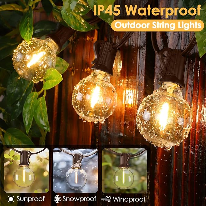 25FT G40 LED Outdoor String Lights with 10+1 Bulbs, Plug-in, Brown | Waterproof, Shatterproof, Dimmable, Connectable, Energy-saving, Patio Lights Porch Balcony Backyard Party Classroom Decor