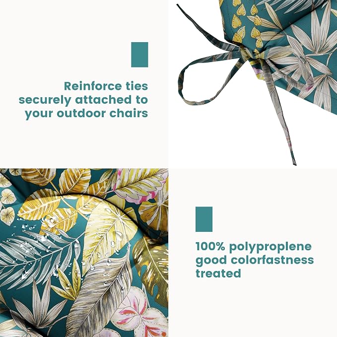 Tufted High Back Adirondack Chair Cushion 45"x21"x4",Floral | Patterned outdoor cushion with ties; premium padded design fits garden rocking chairs, multiple color options available