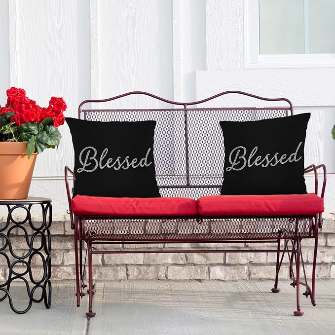 Swono Throw Pillow Covers Blessed, Bible Verse Blessed Accent Cushion Covers Decorative Pillowcase for Men Women, Christian Quote Sofa Bed Pillows Covers 18x18 Inch, Set of 2, Sparkling Black