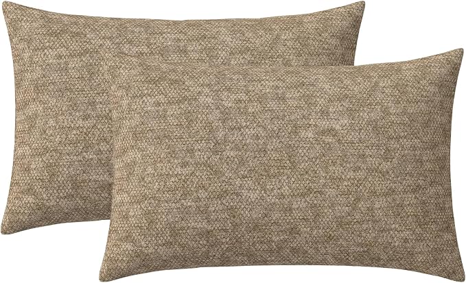 RSH DECOR: Sunbrella Lumbar Throw Pillows Set of 2 | 20" x 12" | Water and Fade-Resistant Performance Fabric | Outdoor Pillow Covers with Down-Alternative Inserts | Made in USA (Berber Cafe)