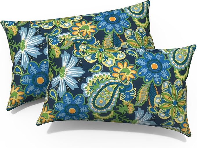 12x20 Inch Outdoor Lumbar Pillow Covers Pack of 2, All Weather Cushion Pillow Cases, Pillowcase for Patio Couch Decoration, Wonder Garden