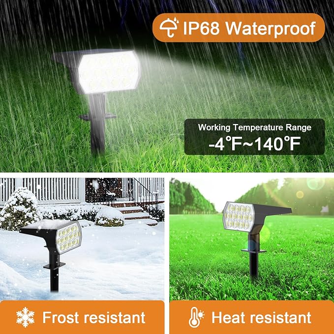 WELALO Solar Lights Outdoor, IP68 Waterproof, 65 LED, Cool White, 10 Pack | 3 Lighting Modes, Long Lasting, Dimmable, Luces Solares Para Exteriores for Outside Yard Garden Pathway Landscape Walkway