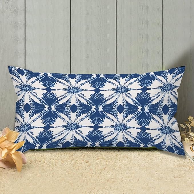 Set of 2 Indigo Blue Trellis Pillow Cases 12x24in Cushion Covers Farmhouse Pillows Covers for Couch Living Room Office Soft Rectangle Accent Pillowcase for Kids