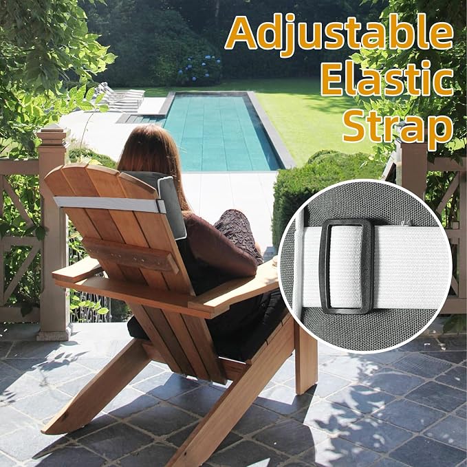 2 Pack Outdoor Chaise Lounge Head Pillow, Patio Pool Chair Pillows Water Resistant Headrest Pillow Lumbar Pillows with Insert and Adjustable Elastic Strap for Recliner Beach Chair, Dark Gray