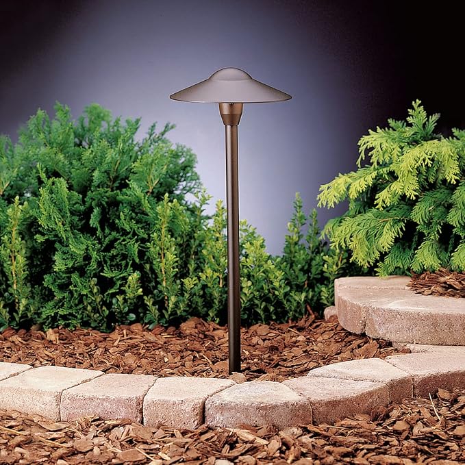 Kichler 8" Outdoor LED Path Light in Textured Architectural Bronze , 12V Adjustable Exterior Dome Light, (8.25" W x 21" H), 15310AZT