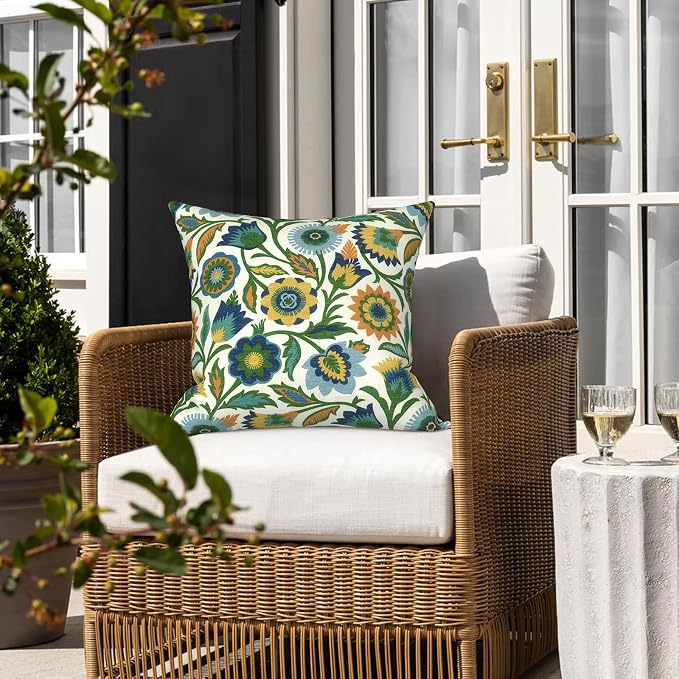 LVTXIII 2 Pack Outdoor Pillows 18x18 Inch, Square Throw Pillows with Inserts, Decorative Water-Repellent Pillow Cushions for Patio Furniture and Garden Sofa, Fiesta Floral