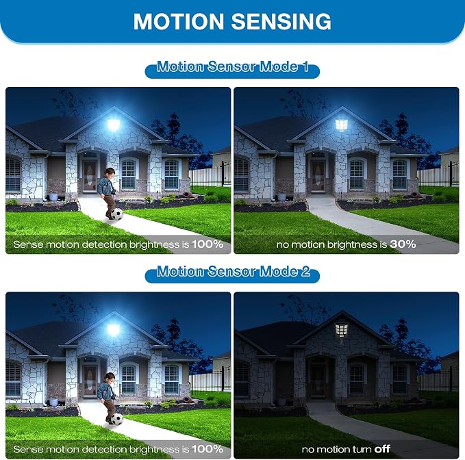 Solar Lights Outdoor, 6500K Motion Sensor Security Lights, 2-Pack | IP66 waterproof with dusk to dawn lighting, motion sensor and remote control for yards, parking lots, courtyards and garages