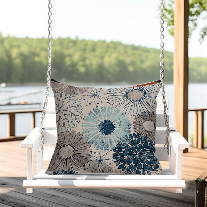Dahlia Flower Outdoor Waterproof Throw Pillow Covers Set of 2 Abstract Floral Printed Outdoor Pillow Covers for Patio Furniture, Porch, Garden 18x18 Inch